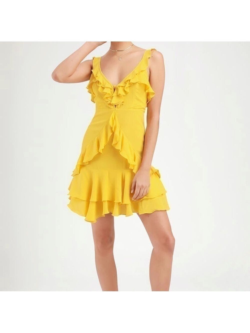 New - Lulus Sexy Carmela Yellow Ruffled Mini Dress
